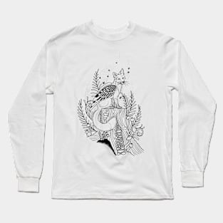 Winged Fox in Black Long Sleeve T-Shirt